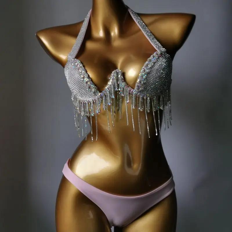 Bikini en cristal avec tige, maillot de bain blingbling, maillot de bain populaire, mode bar, 2023