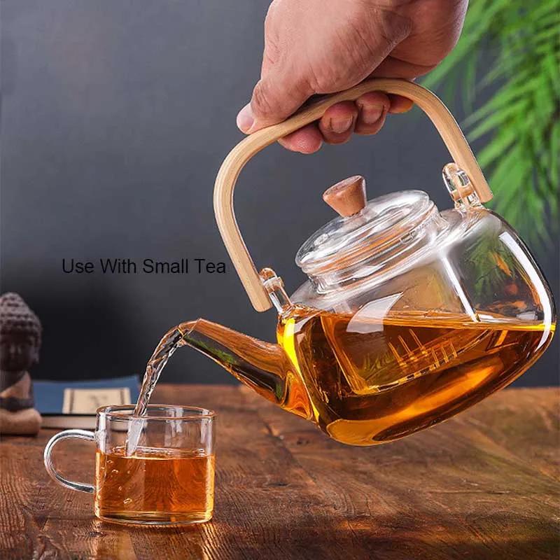 Théière en verre avec poignée, bouilloire à thé à fleurs, grand récipient transparent pour jus de fr