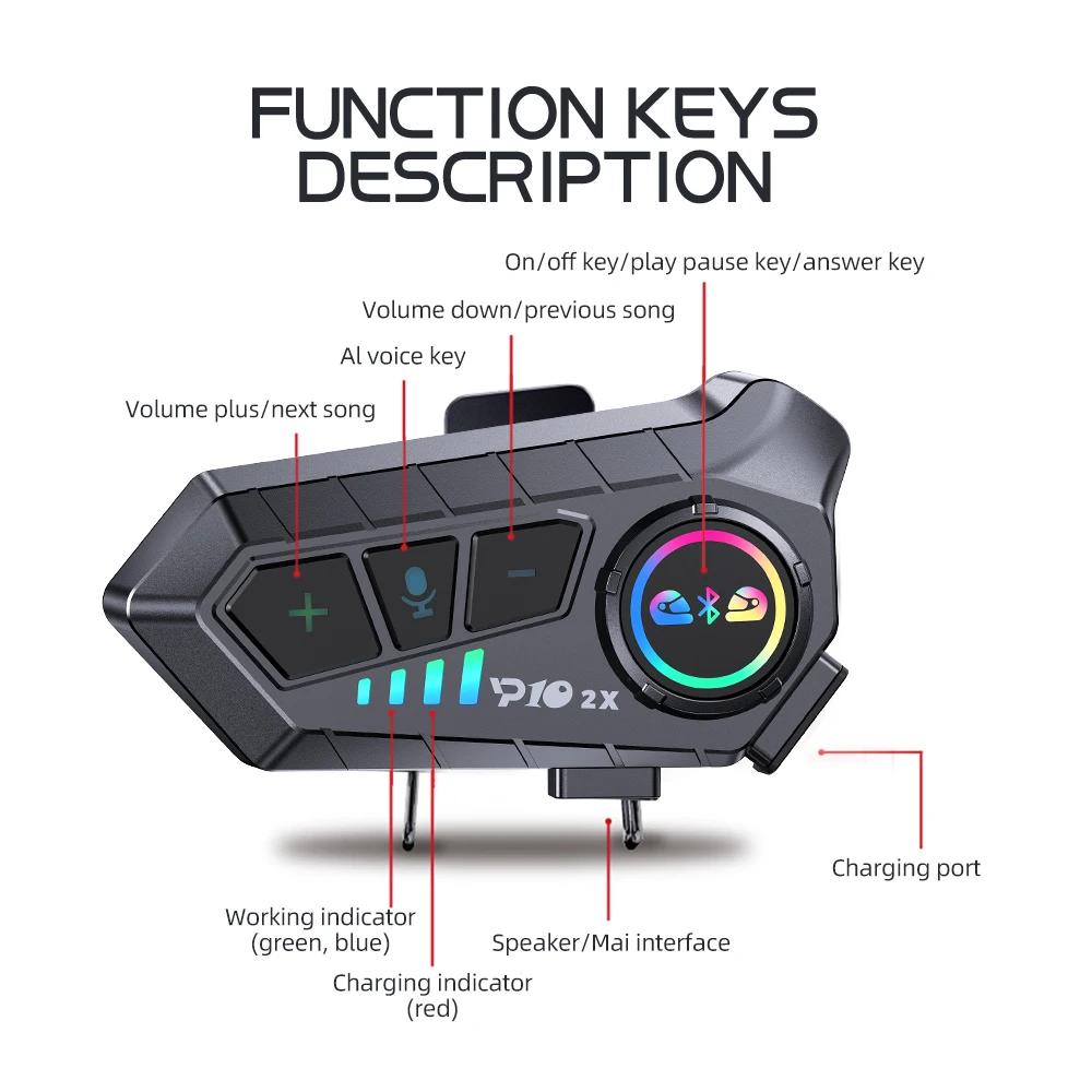 Kebidumei YP10 2X sans fil Bluetooth5.3 casque de moto Interphone casque étanche 300 m Intercomunica