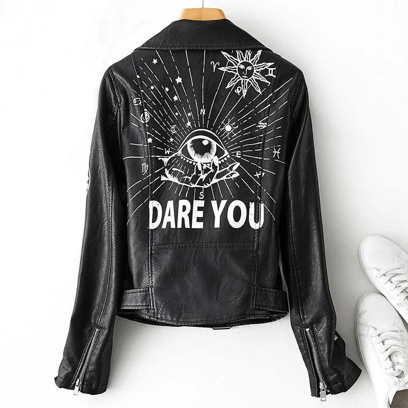 Fitaylor automne hiver femmes Graffiti imprimé veste en simili cuir dame Moto vélo manteau en cuir P