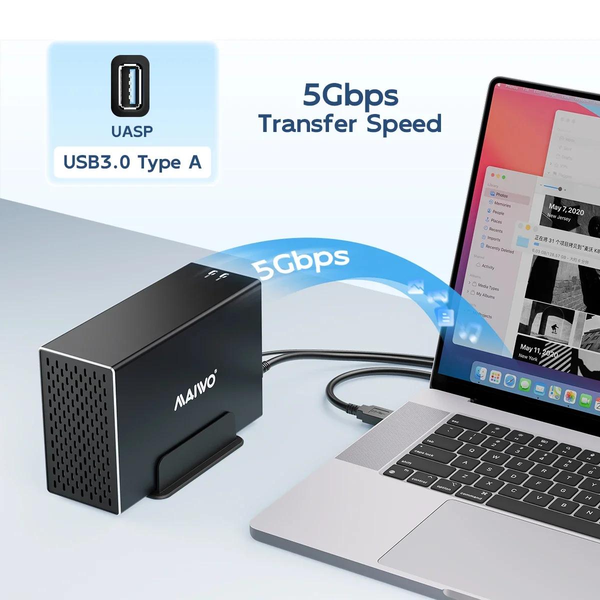 MAIWO 3.5 pouces SATA RAID HDD Station d'accueil double baie disque dur externe boîtier RAID USB3.0 