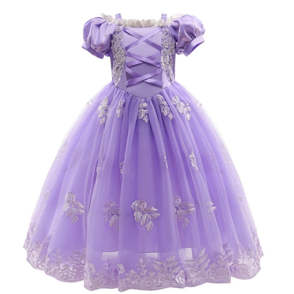 Robe de princesse Rapunzel d'été pour fille, costume Enfant Tangled, vêtements de luxe en maille vio