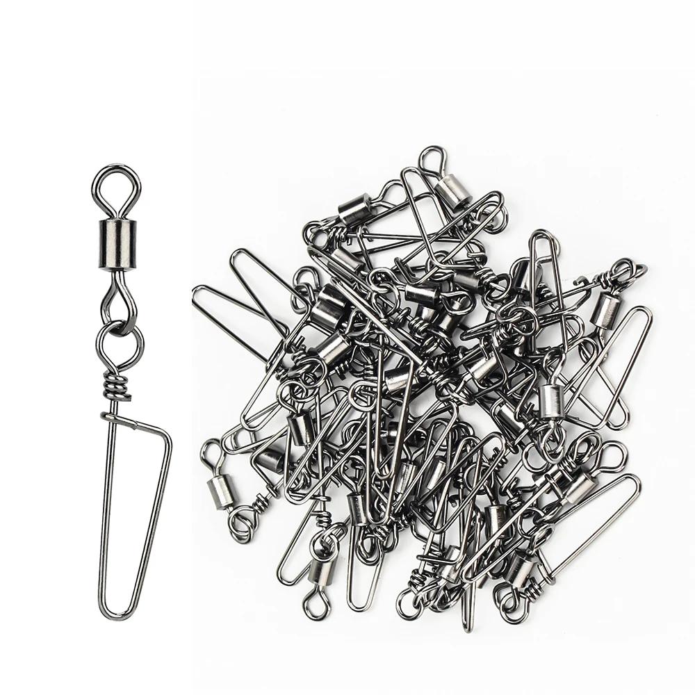 DNDYUJU 50pcs roulement de pêche émerillons anneau solide Interlock Snap pour hameçon leurre connect