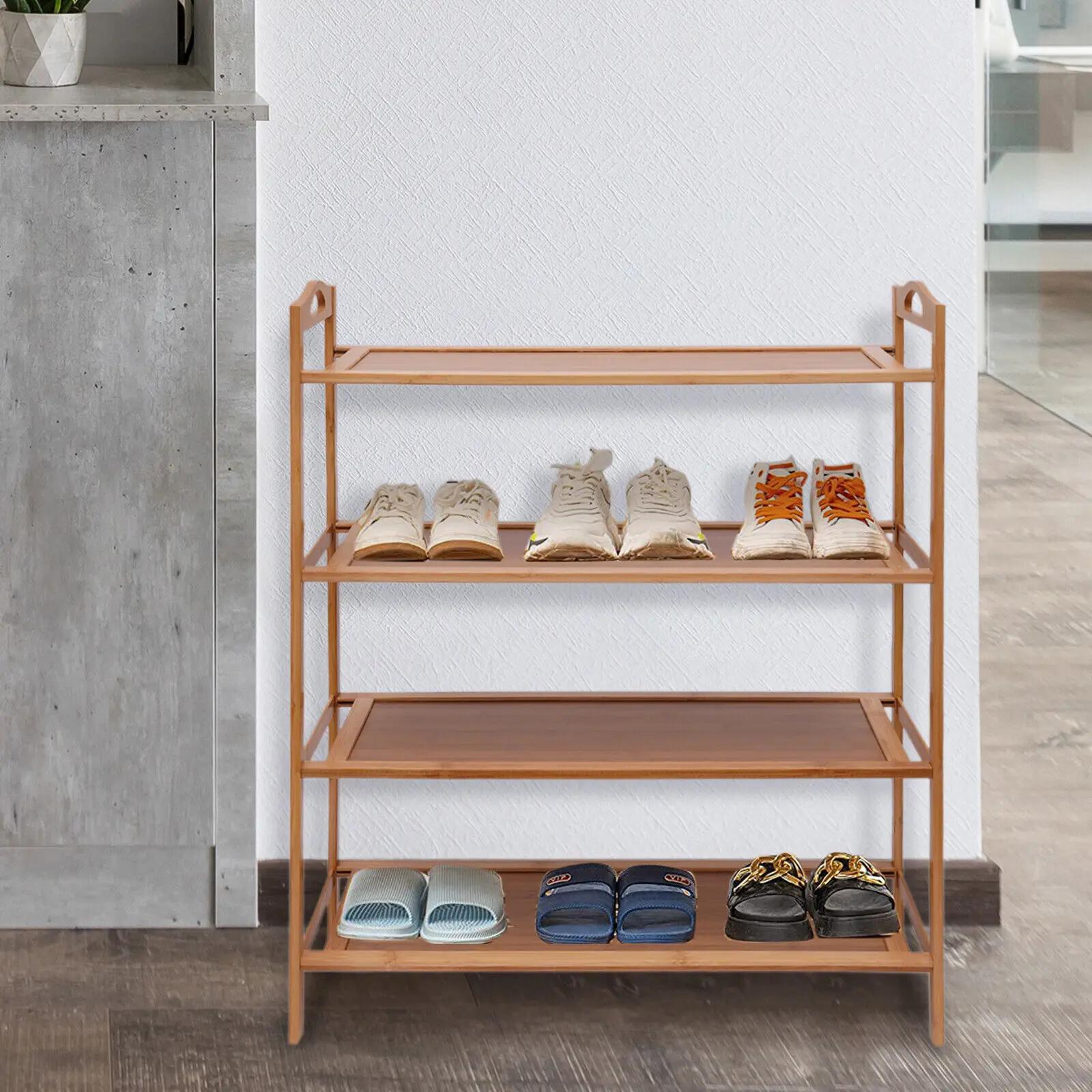 Étagère en bambou durable à 4 niveaux, meuble de maison en bois, rangement pour chaussures, T1