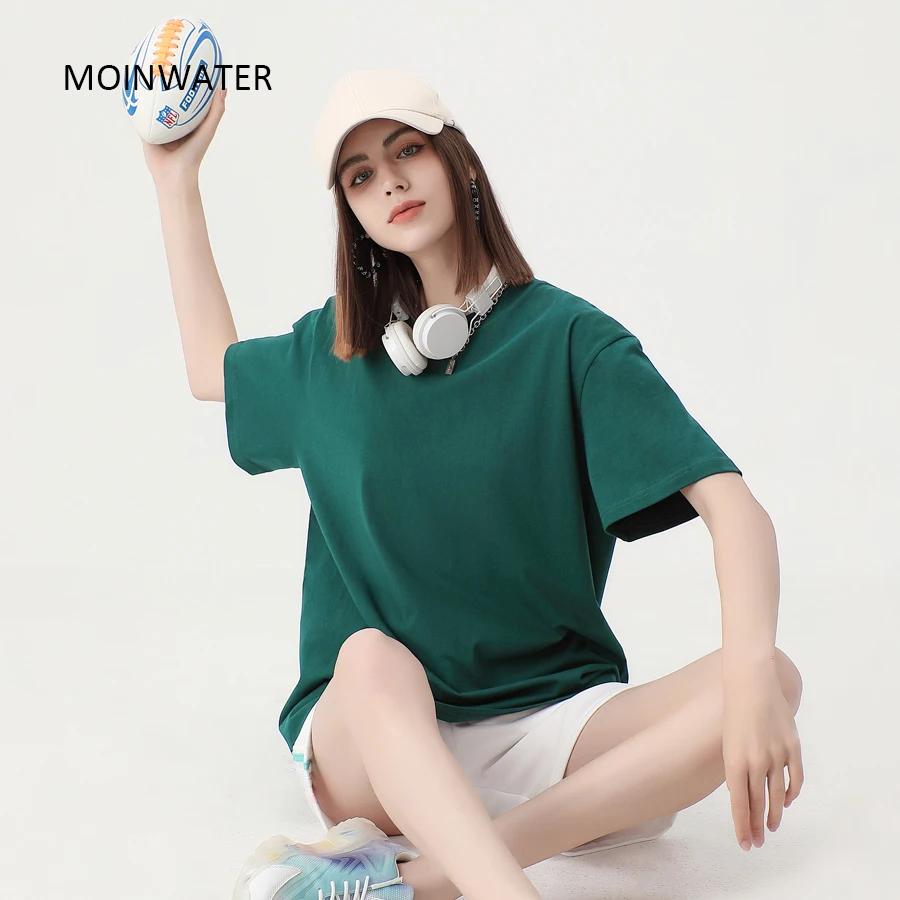 WAVLATII nouvelles femmes solide coton t-shirts femme vert foncé surdimensionné décontracté doux t-s