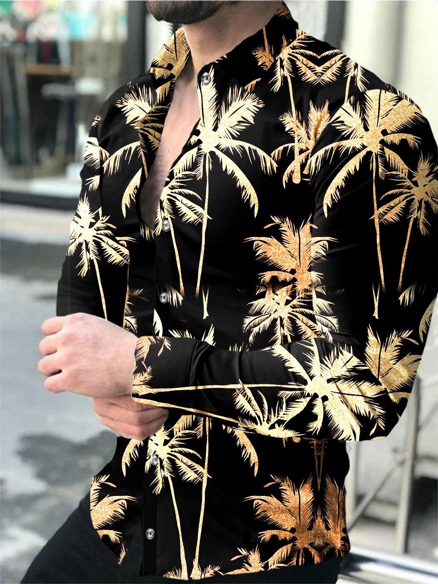 Chemise à manches longues pour hommes, Palm Graphic HD Pattern Button, Décontracté, Extérieur, Y-Dis