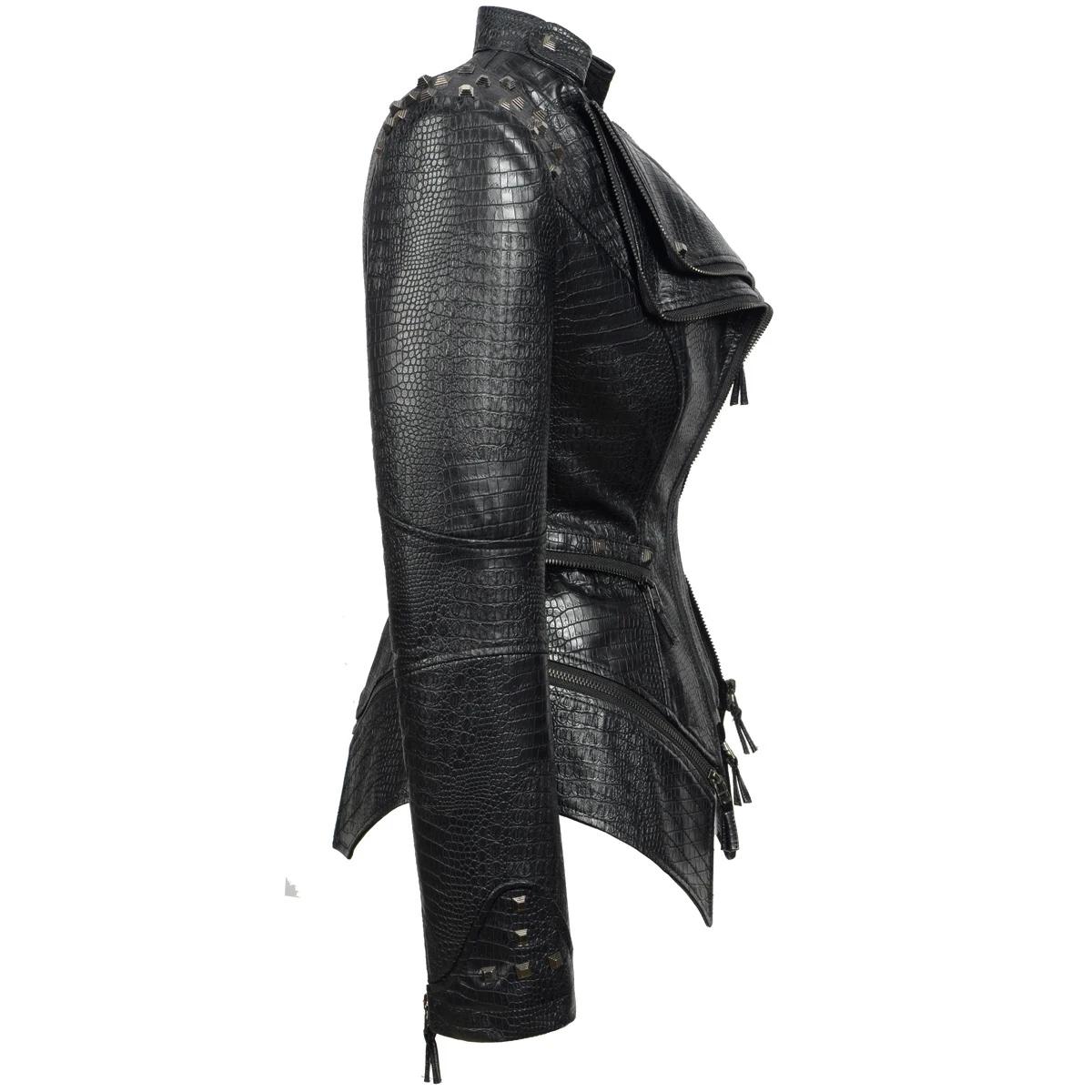 Mode SX femmes Crocodile Rivet PU veste forme parfaite moto vélo veste