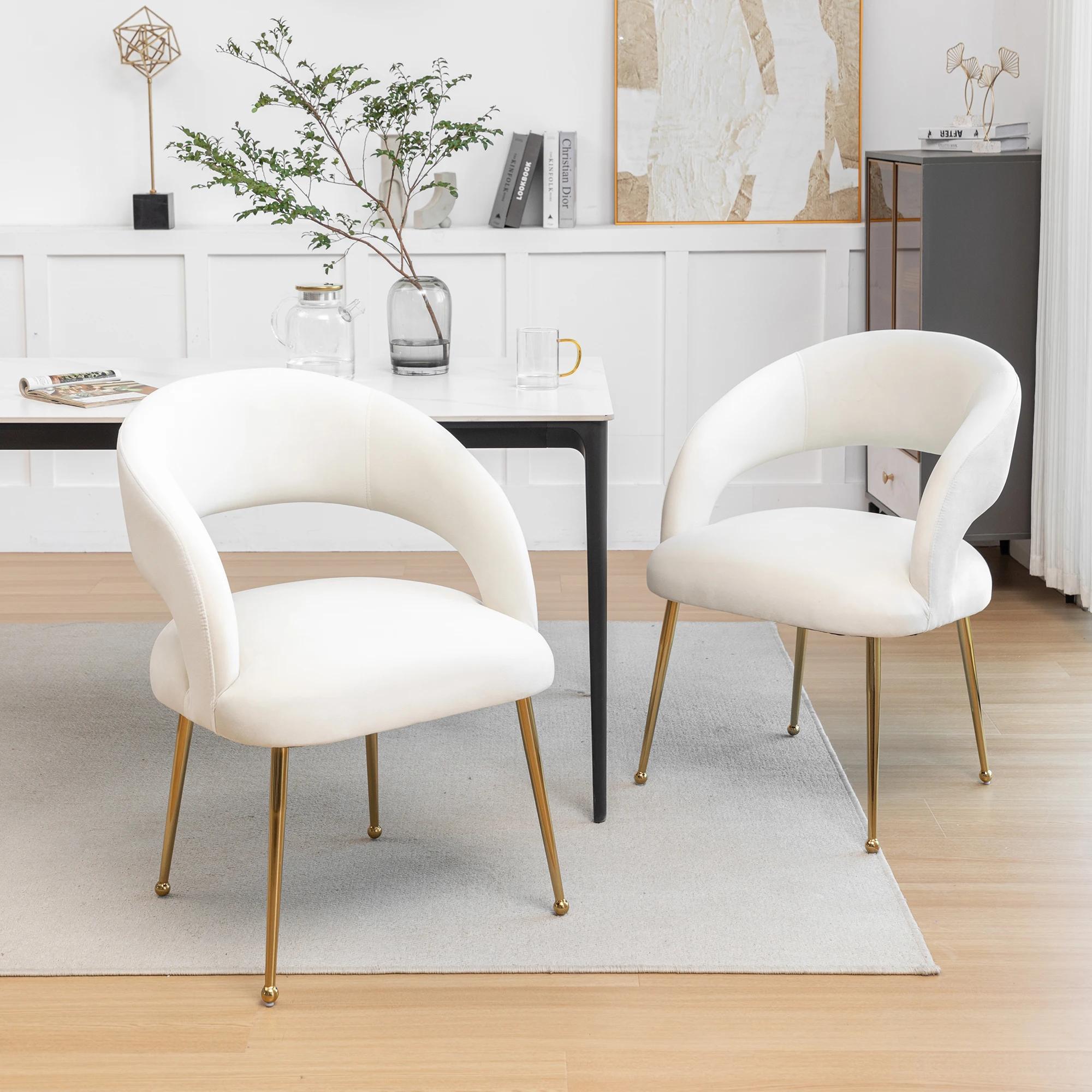 SEYNAR-Ensemble de 2 chaises de salle à manger modernes en velours à dossier ouvert du milieu du siè