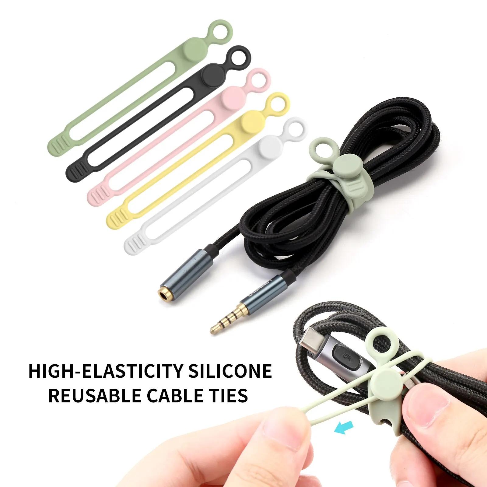 Attaches de câble en Silicone, organisateur de cordons, sangles de câbles, attaches de cordon réutil