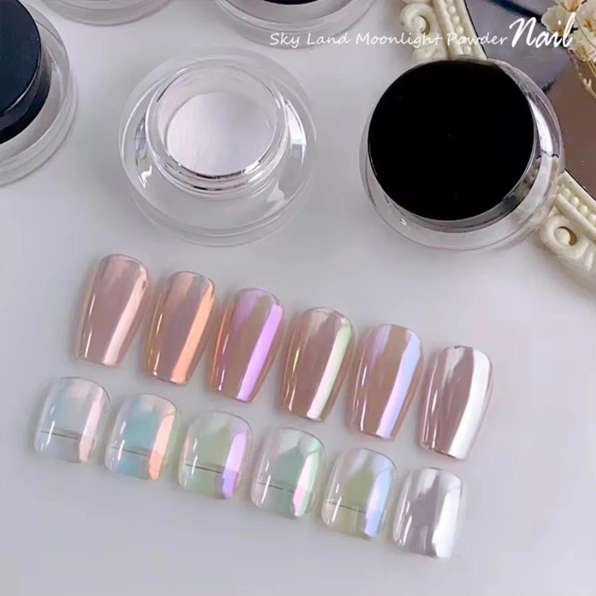 Poudre miroir magique pour ongles, 1/6 pièces, poudre de clair de lune, Texture métallique, aurore s