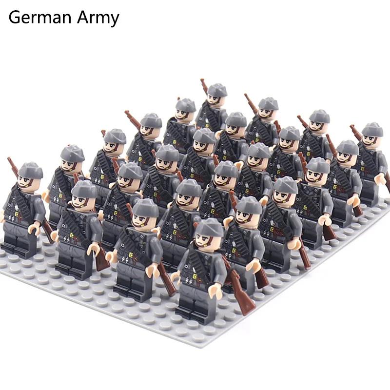 WW2 24 pièces/lot soldats militaires blocs de construction ensemble armes soviétique US UK chine Fra