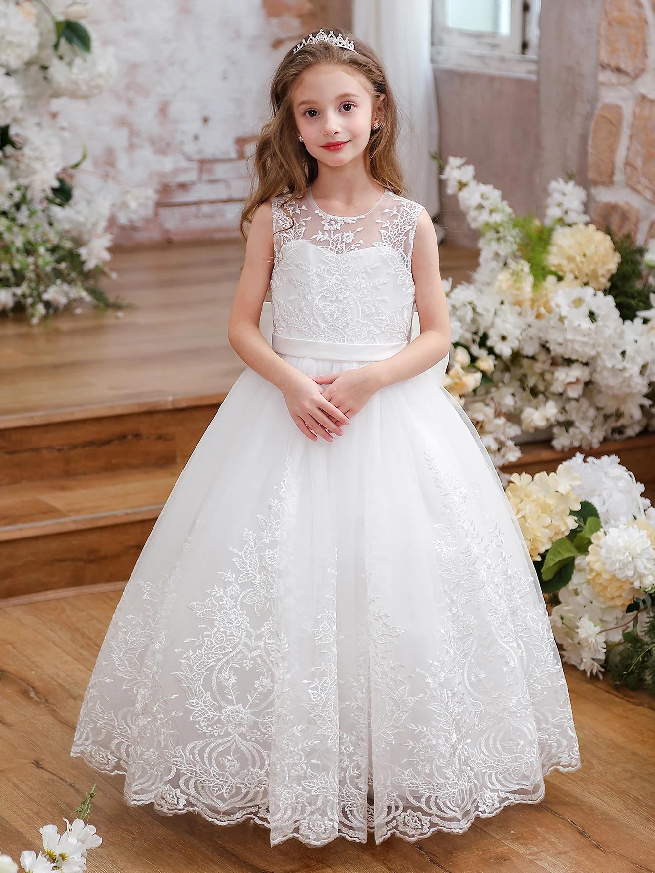 Robe inférieure en Tulle et dentelle brodée pour filles, pour enfants, demoiselle d'honneur, fête d'
