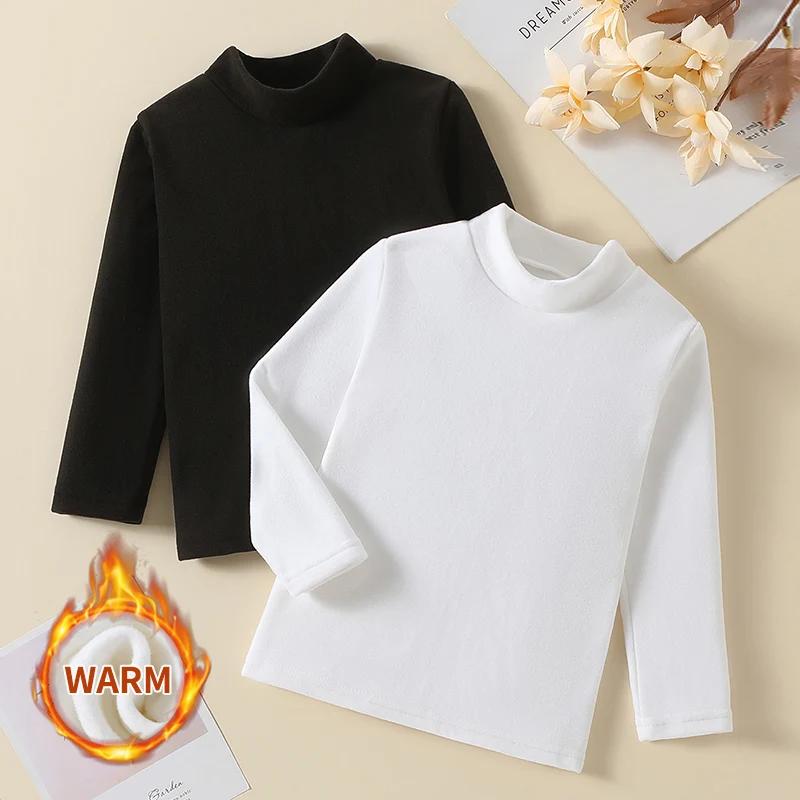 1/2/3 pièces enfants automne et hiver chaud col moyen couleur unie Base haut décontracté T-shirt gar