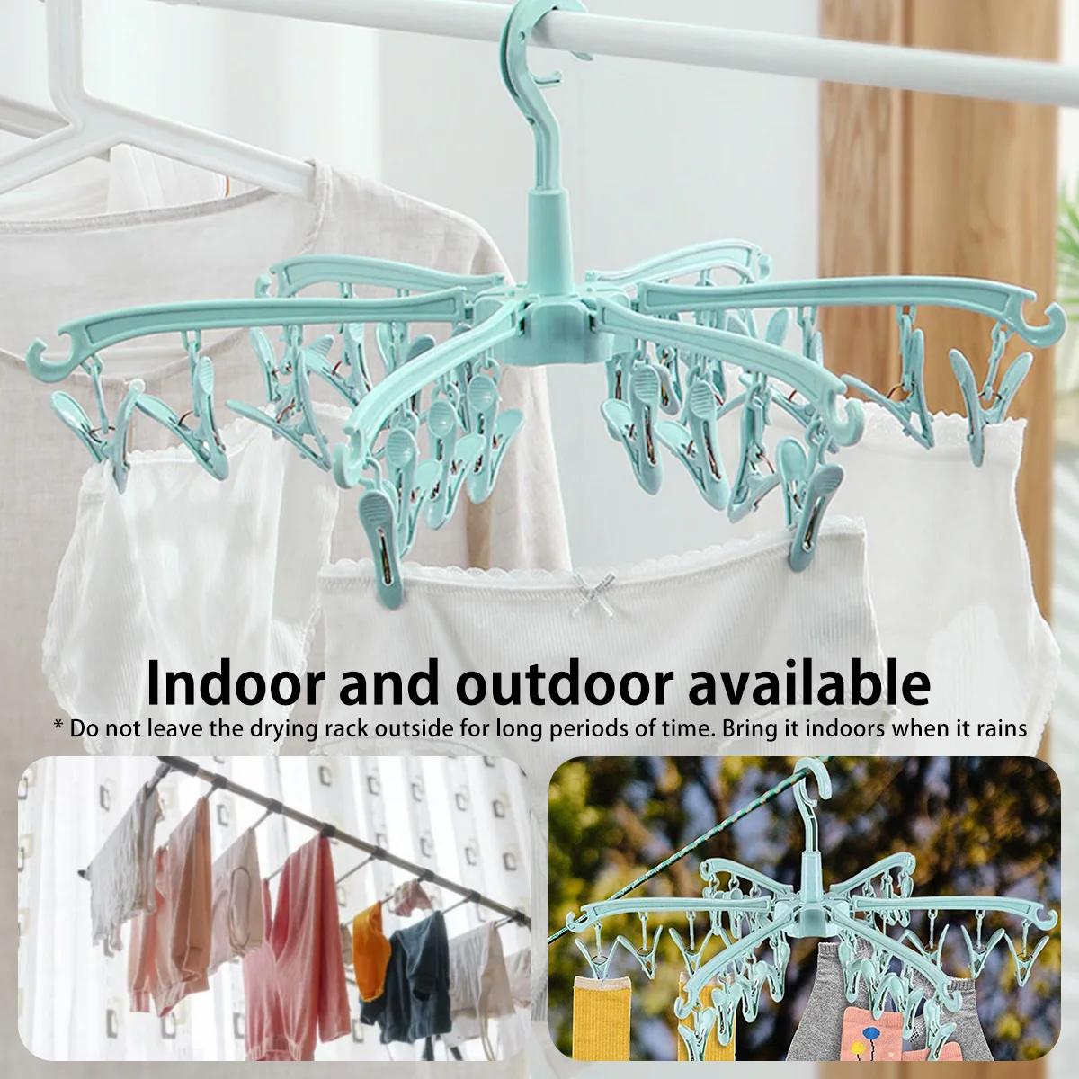Sèche-linge pliant à 24 Clips, cintre rotatif, coupe-vent, chaussettes, sous-vêtements, support de s