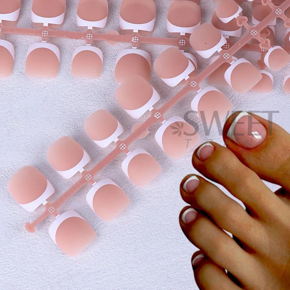 160 pièces faux ongles des orteils rose français court carré couverture complète naturel artificiel 