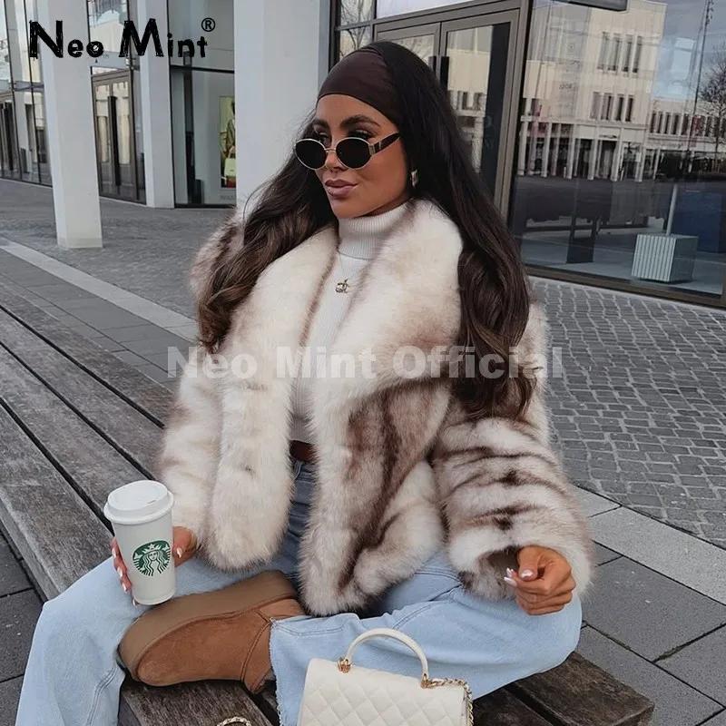 Neo Mint 2025 hiver exclusif rayé fausse fourrure veste femmes pardessus marque blogueur mode moelle