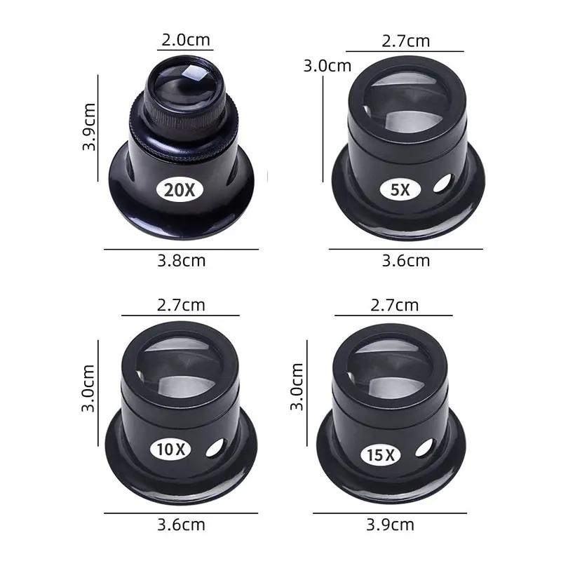 4 pièces/ensemble Loupe monoculaire montre réparation Loupe oculaire Loupes 5X 10X 15X 20X lentille 