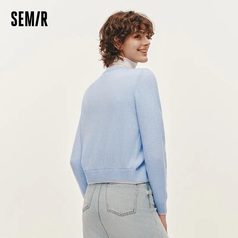 Semir tricoté pull coupe ajustée brodé pull femmes 2025 hiver Style court col rond haut superposé
