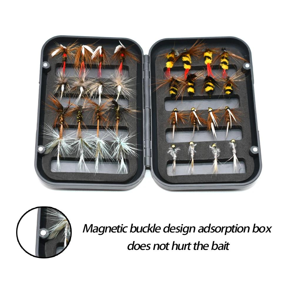 MNFT 32 pièces pêche mouche ensemble boîte sec humide nymphe banderoles mouche assortiment eau salée