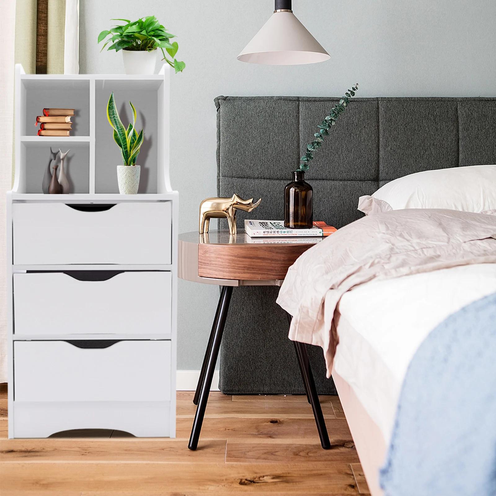 CNCEST-Table d'appoint blanche pour chambre à coucher, table de chevet moderne avec 3 égouts de prox