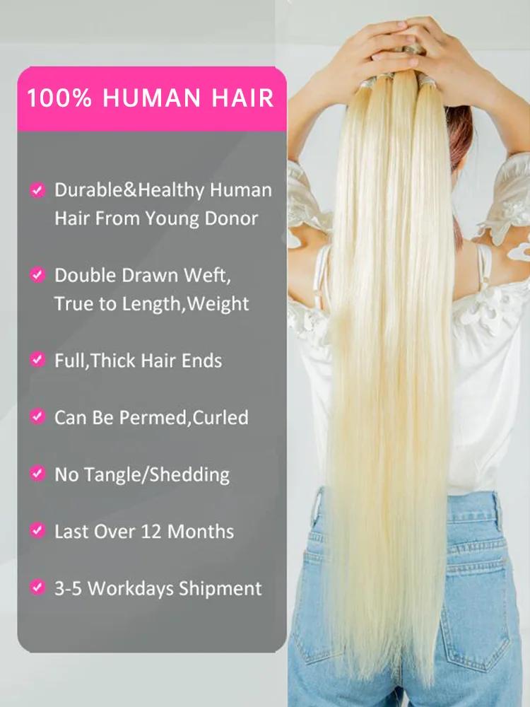 Tissage en lot brésilien Remy naturel lisse blond miel 613, extensions de cheveux, 8 - 40 pouces, ac