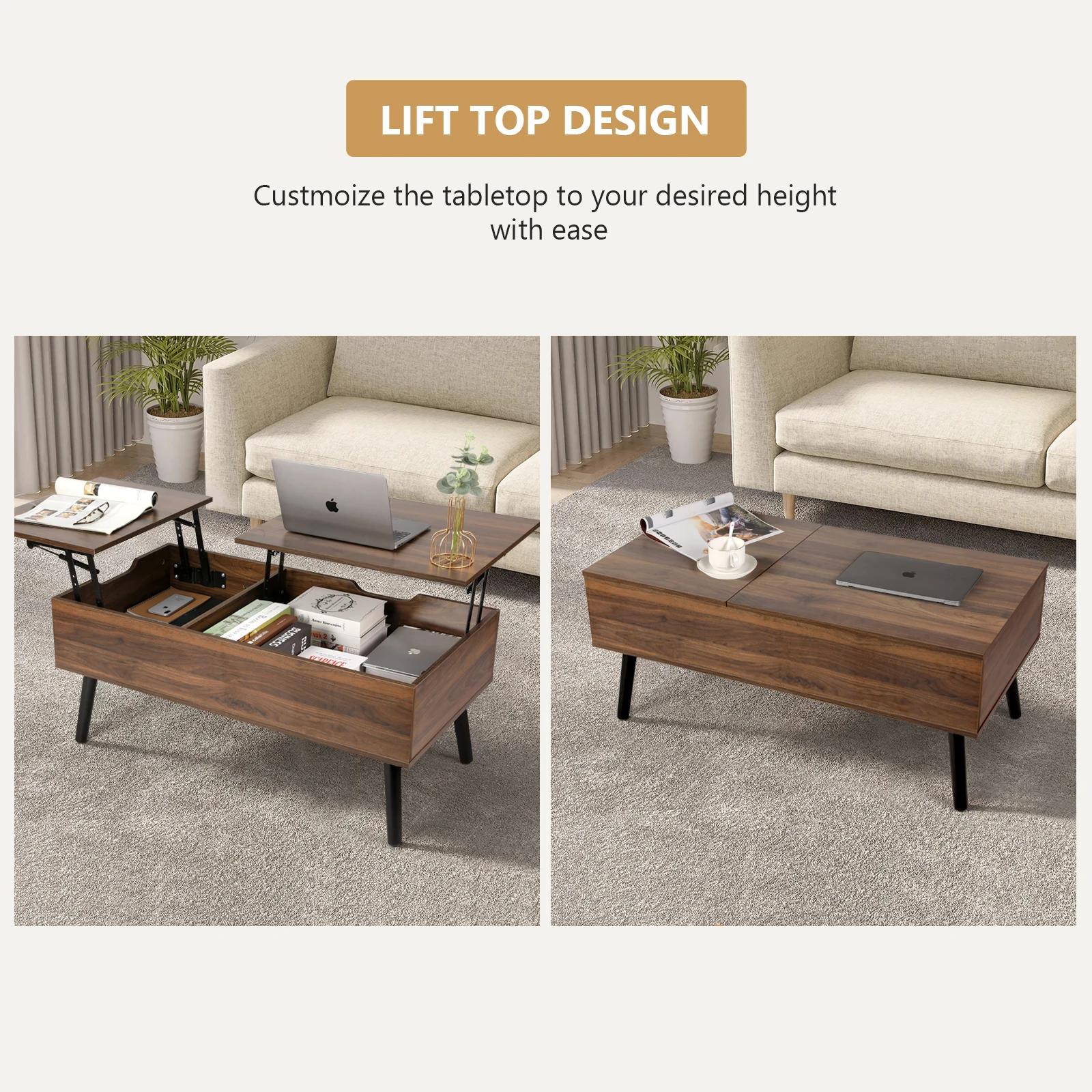 VOWNER-Table Basse artificiel évatrice avec Compartiment de Rangement Mathié et Caché, Plateau de Ta