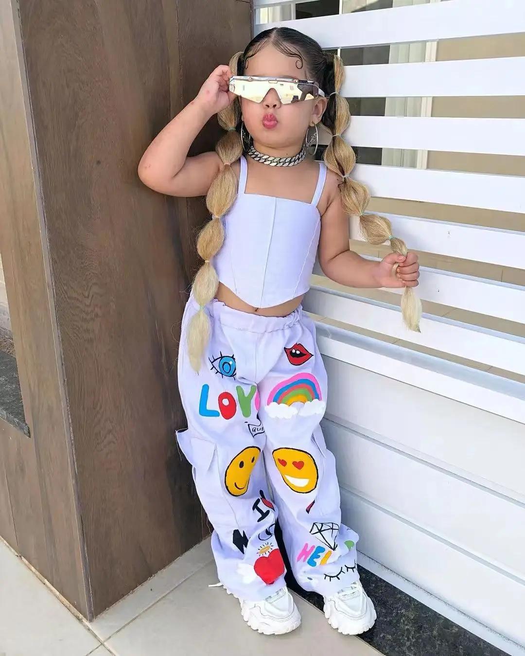 Vêtements pour enfants, ensemble 2 pièces pour filles, haut à bretelles + pantalon Long, mode pour e