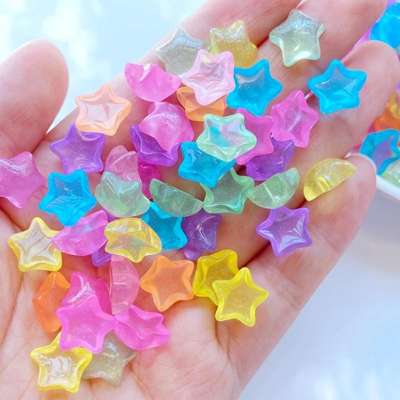 30 pièces nouveau mignon Mini 11mm étoiles brillantes résine Figurine artisanat Flatback Cabochon or
