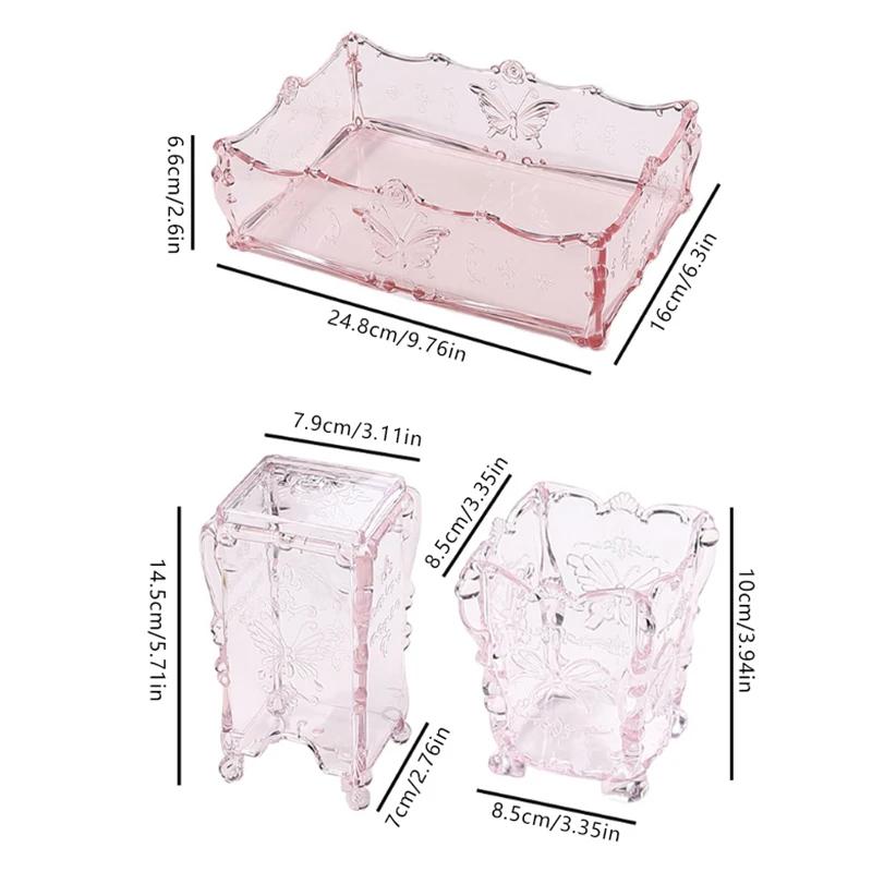 Boîte de rangement pour tampons de coton, motif papillon rose transparent, conteneur de serviettes, 
