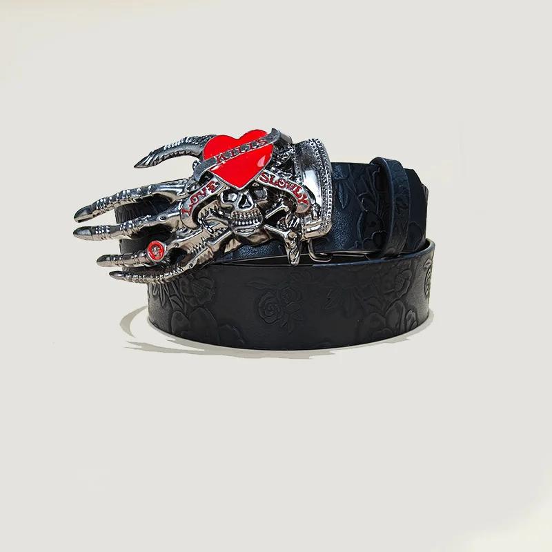Ceinture en cuir Punk crâne grande taille pour femmes et hommes, Harajuku gothique Y2K, squelette en