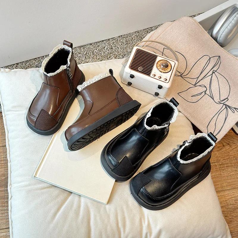 Bottes de princesse en coton avec dentelle douce pour enfants, bottes courtes pour filles, bottes de
