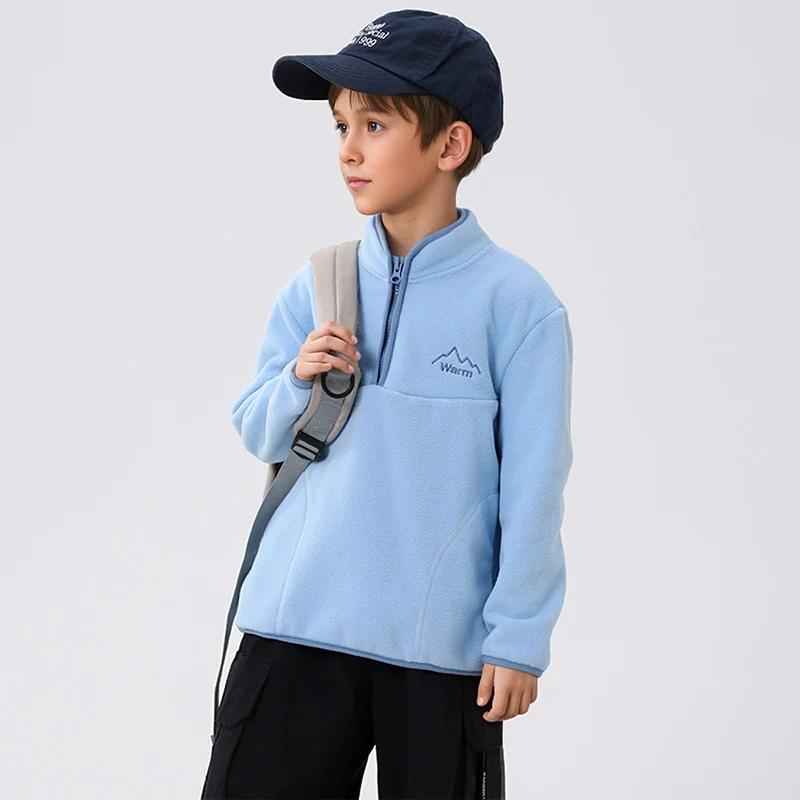 Veste polaire épaisse à col montant pour enfants, manteau coupe-vent de sport pour garçons et filles