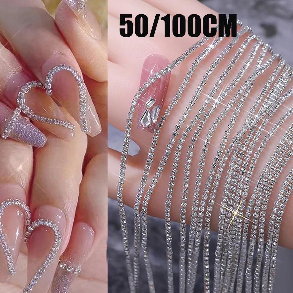 Chaîne de cristal de luxe longue 100/50cm, breloques pour ongles, 1.5/2mm, brillant clair/AB diamant