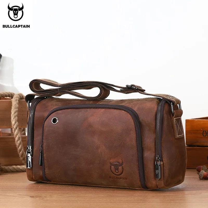 BULLCAPTAIN-Sac rétro en cuir de cheval pour homme, sacoche de bonne qualité, nouvelle collection 20