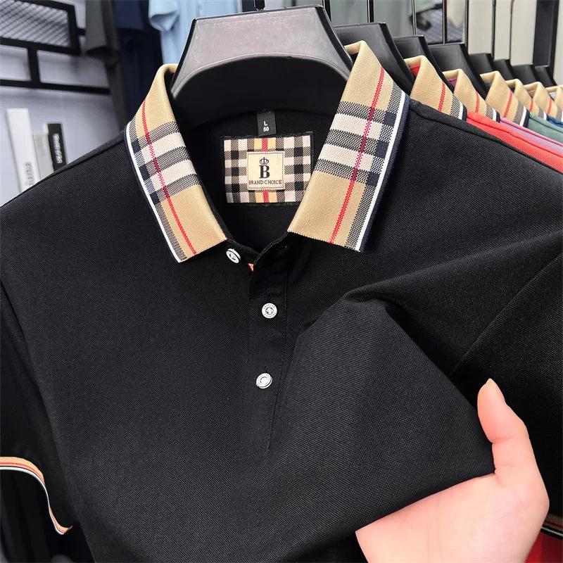 Polo à manches courtes en coton soyeux et respirant pour hommes haut de gamme nouvelle tendance d'ét