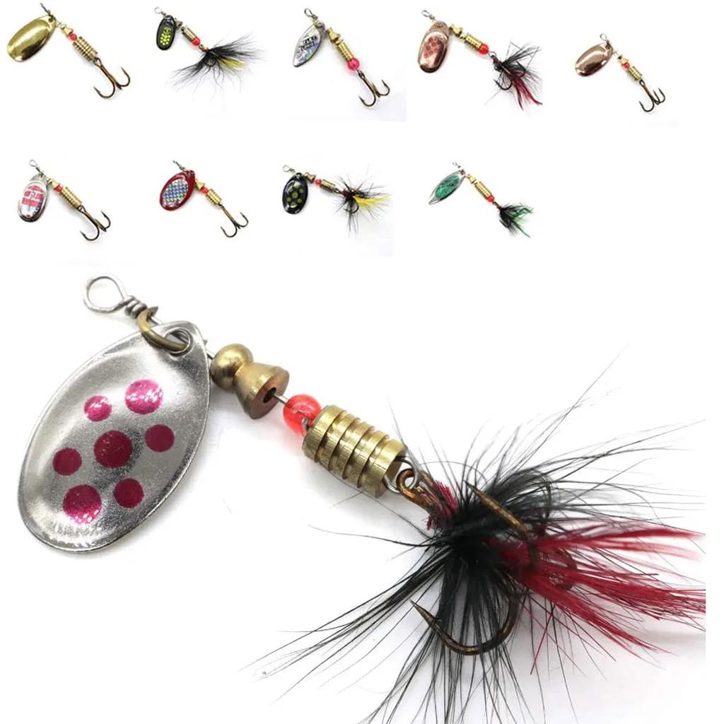 10 pièces en boîte cuillère rotative Kit leurre leurres de pêche appâts artificiels hameçons en méta