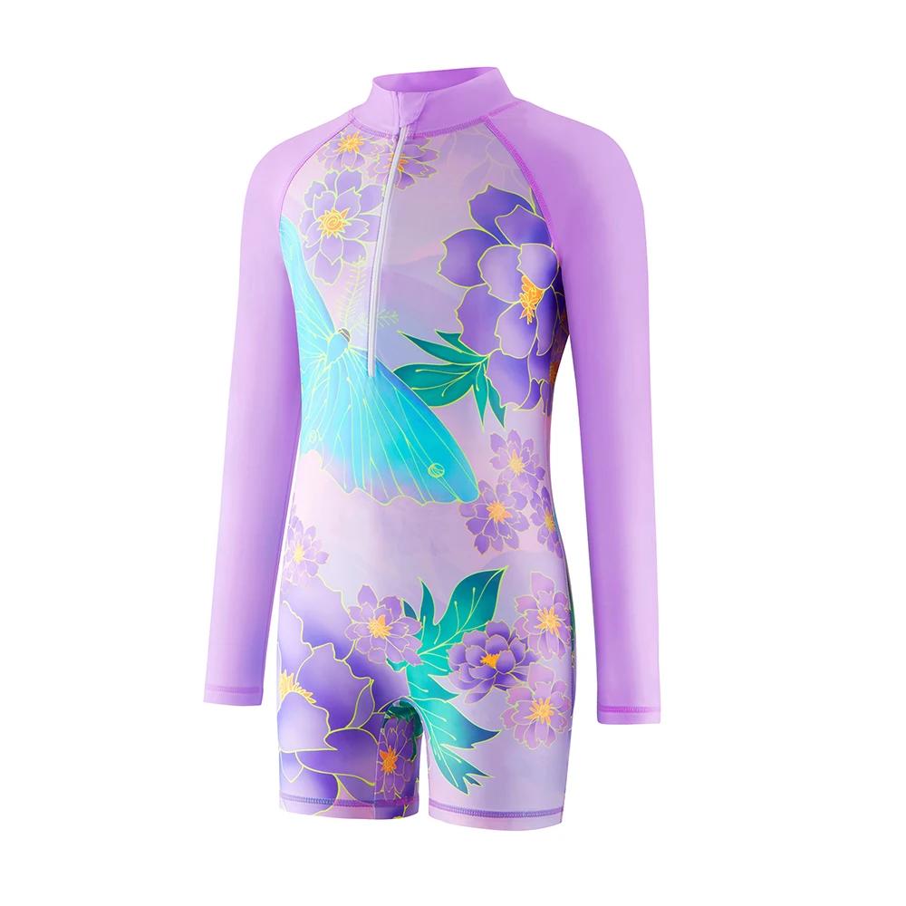 Maillot de bain une pièce pour filles, tenue d'été à manches longues, short de protection contre les
