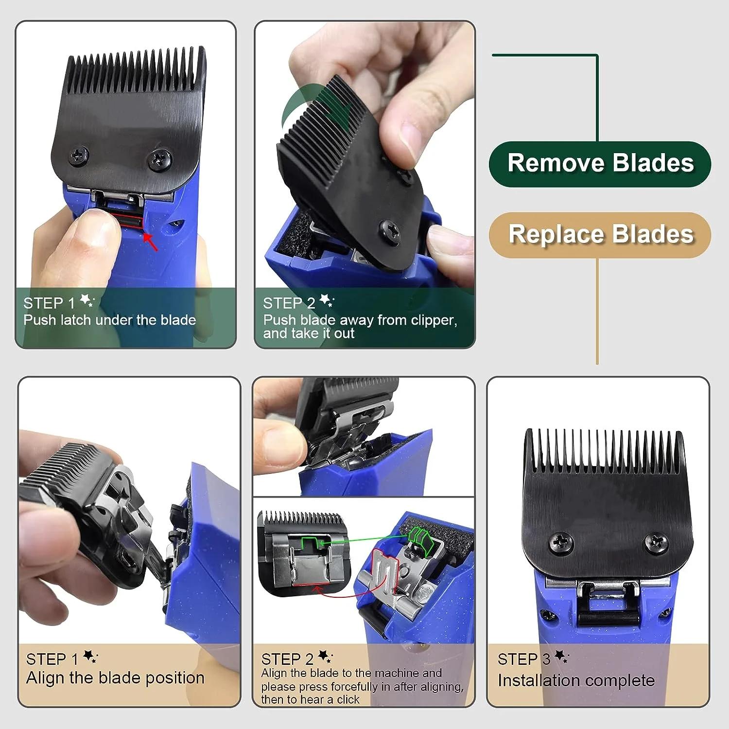 Ensemble de tondeuses de toilettage pour chiens, poignées noires, acier inoxydable, compatible avec 