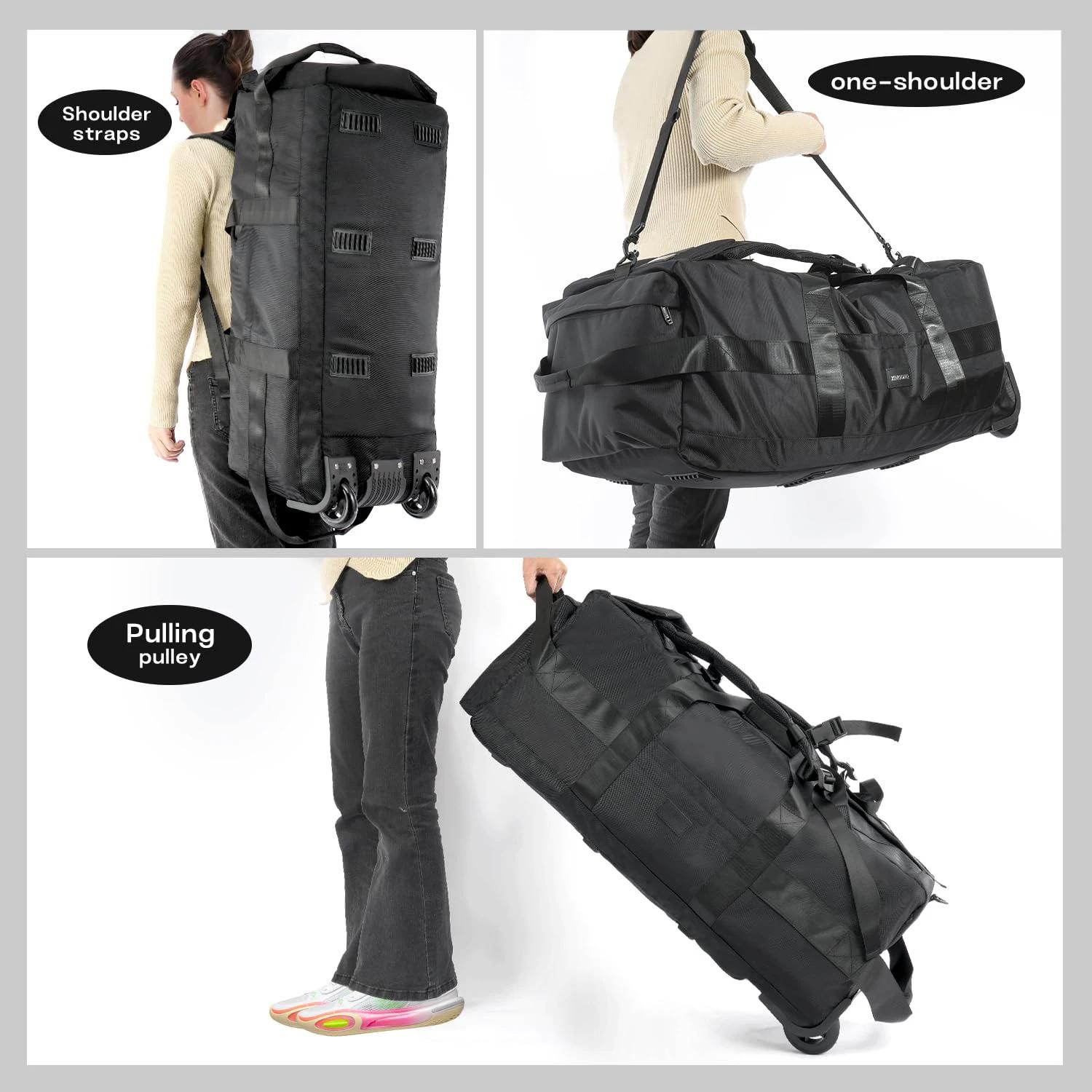 Sac de sport roulant 80L avec roulettes Sac de voyage pliable robuste de 31 pouces Bagage à roulette