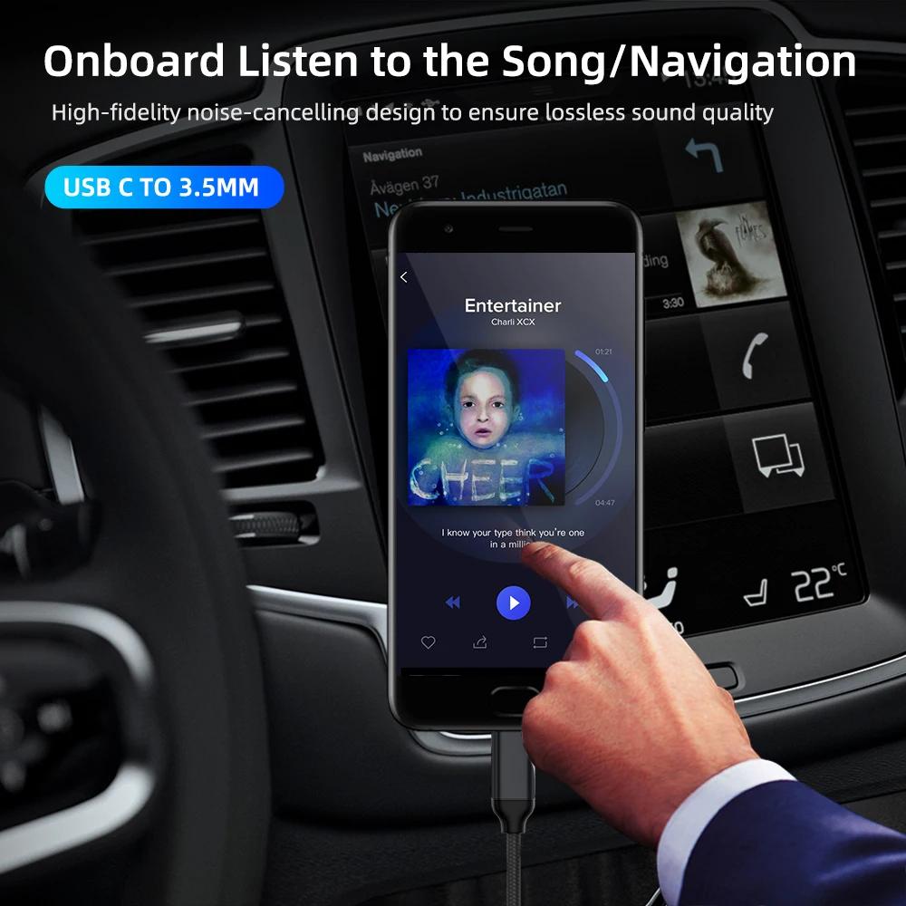 NNBILI-Câble auxiliaire USB Type-C vers Jack 3.5mm, adaptateur audio pour haut-parleur de voiture, t