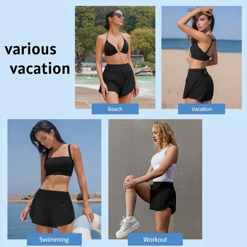 Anfilia – maillot de bain 2 en 1 pour femmes, taille haute, large, fente latérale, short de Fitness,