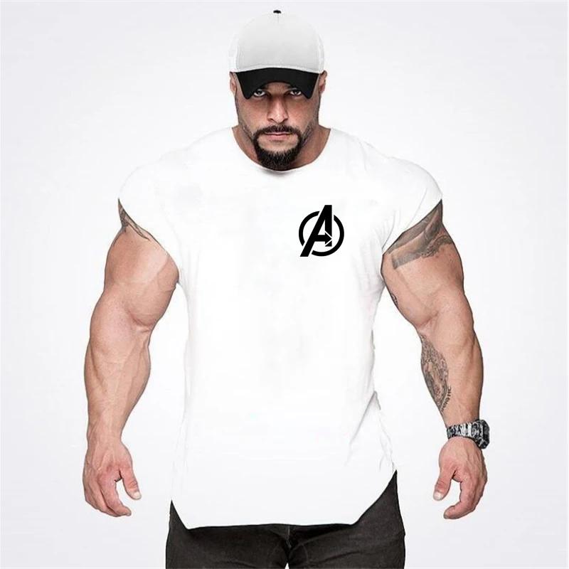 Chemise musculation homme ourlet incurvé fibre coton stringer gym fitness été 2023