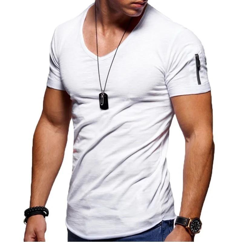 Vêtements pour hommes grande taille, mode européenne et américaine, t-shirt à col en V, t-shirt déco