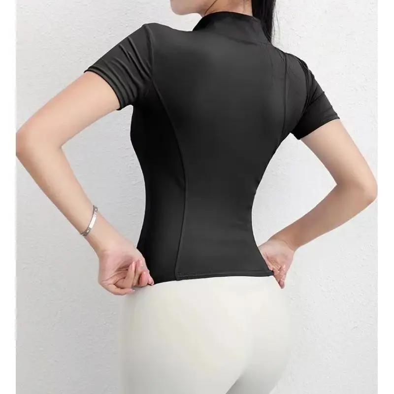 Vêtements de sport à séchage rapide, fermeture éclair Sexy, manches courtes, pour femmes, Fitness, Y