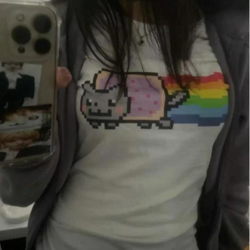 Mignon 2000s esthétique lettre impression T-Shirt Y2K femmes étoiles hauts Harajuku rétro mode gothi