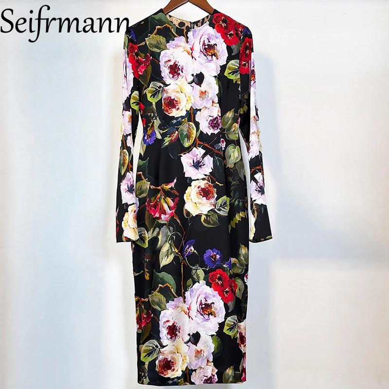 Seifrmann – robe en soie pour femmes, Style Sexy, manches longues, imprimé Vintage, coupe cintrée, p