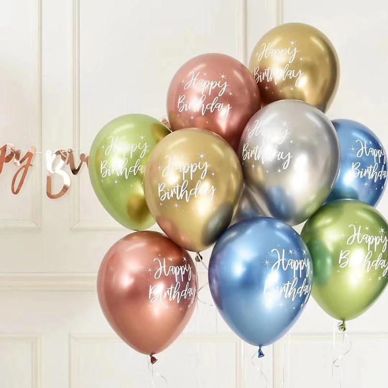 10/20/30 pièces 12 pouces Chrome métallique ballons en latex joyeux anniversaire imprimé motif ballo