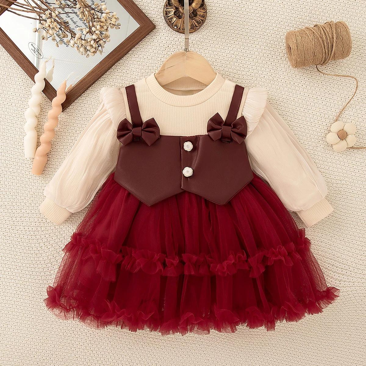 Robe de princesse en mousseline de soie pour bébé fille, couleur unie, vêtements pour enfants avec n