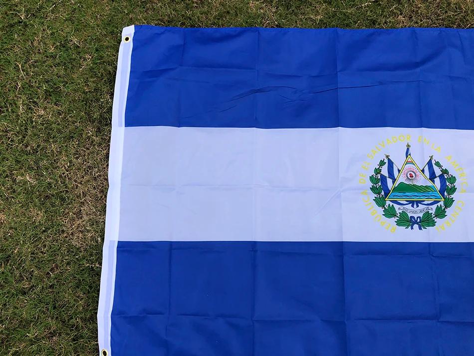 SKY DRAPEAU SV SLV Drapeau El Salvador 90x150cm Symbole patriotique d'El Salvador Drapeau polyester 