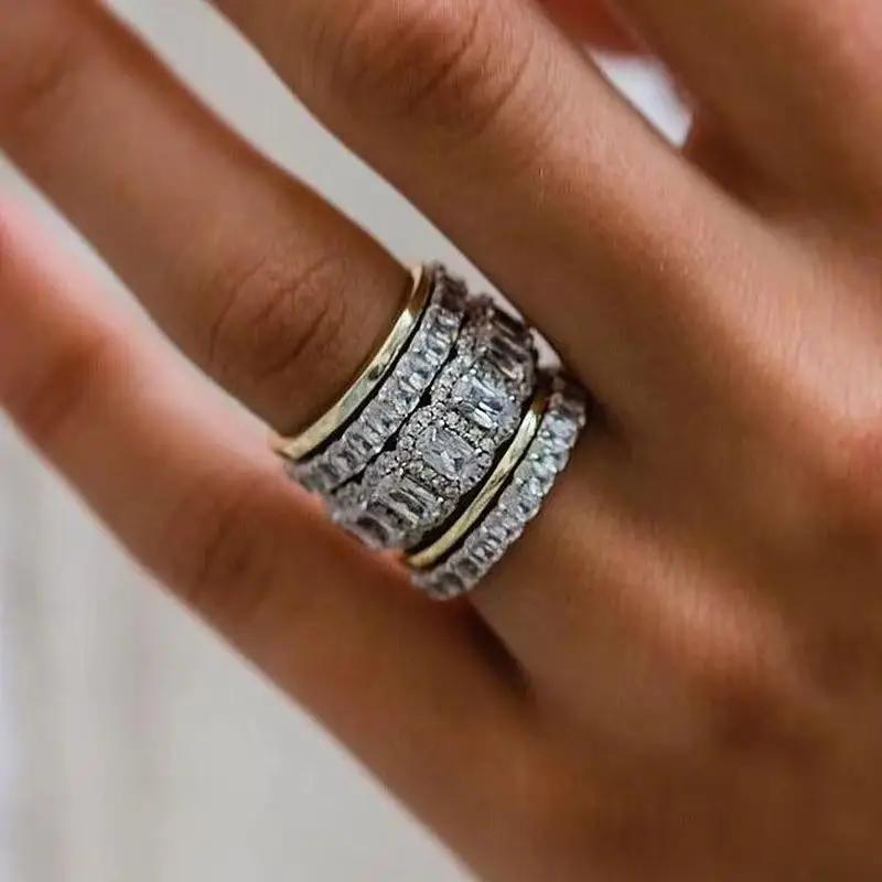 Uwin – ensemble de bagues Baguette pour femmes, 5 pièces, décalage entièrement glacé, nouveau, bijou